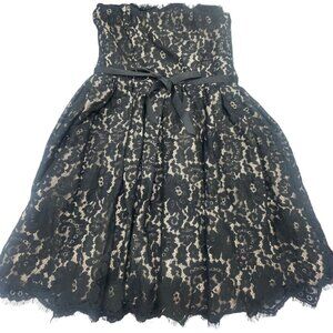 liberated & free dress knee length strapless brown black lace tie zip 8 READ new